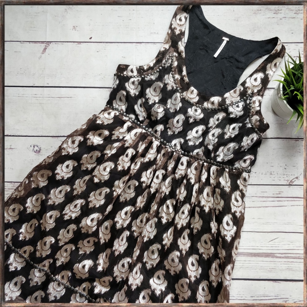 Free People Black and Cream Mini Dress